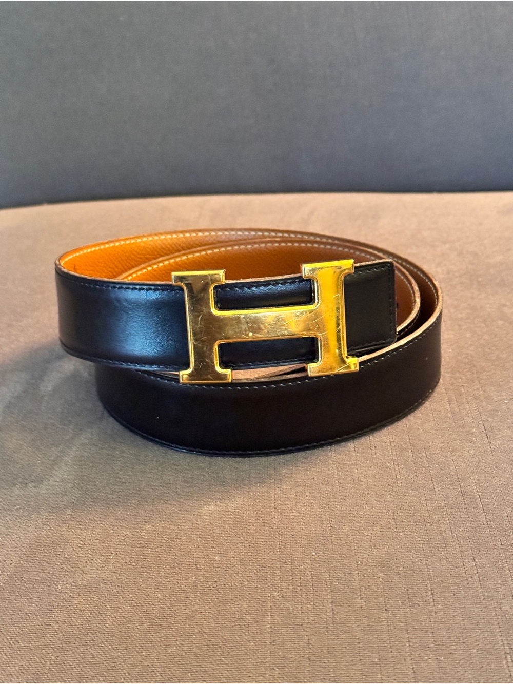 Hermès Reversible H Belt Size 72 Gold Buckle Box Calf Leather 2011